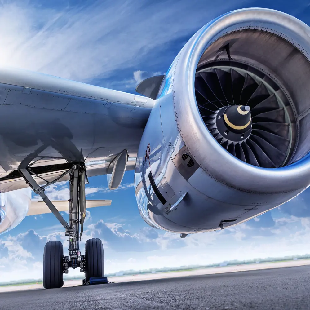Aerospace engine and wing close up